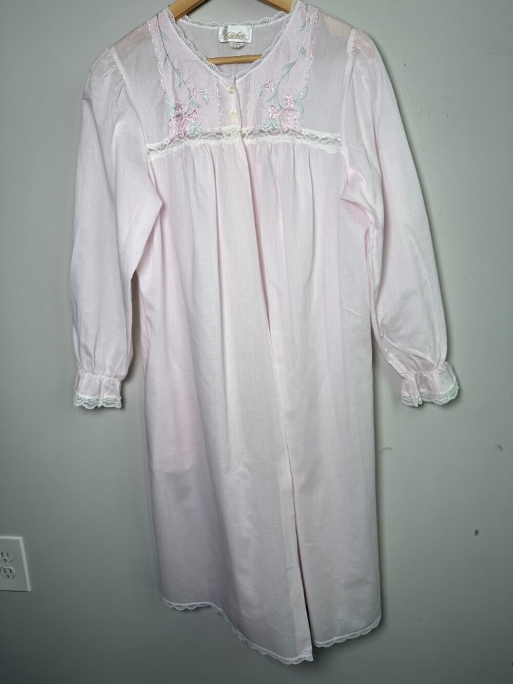 Vintage Cachet Pink Embroidered Lace Nightgown Grannycore Cottagecore Sz S
